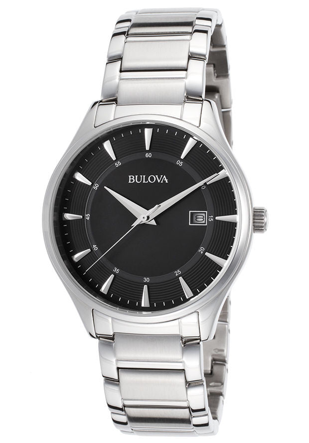 Bulova 96B184 Men's Black Dial Silver Tone Stainless Steel Quartz Watch