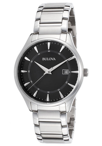 Bulova 96B184 Men's Black Dial Silver Tone Stainless Steel Quartz Watch