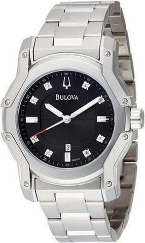 Bulova Men's Diamond Black Dial Bracelet Watch 96D109