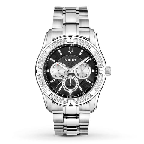 Bulova Men's 96E115 Diamond Multi-Function Black Dial Stainless Steel Watch
