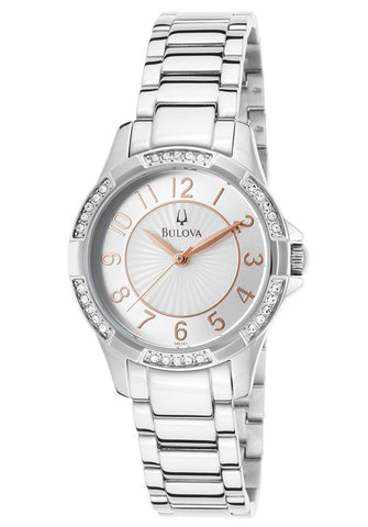 Bulova Swarovski Crystals Mother of Pearl Dial Silver Tone Women's Watch 96L161