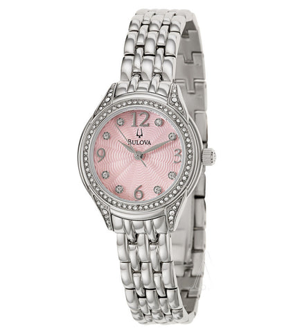 Bulova Women's 96X124 Silver Pink Crystal Watch