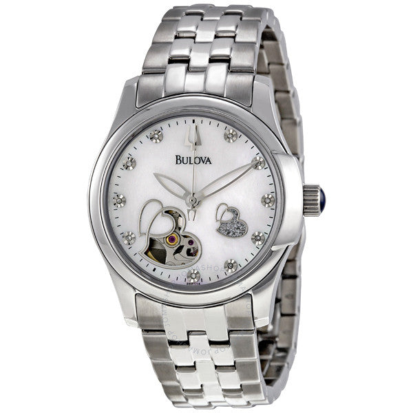 Bulova Women's 96P114 Automatic and Mechanical Diamond Mother-Of-Pearl Dial Watch