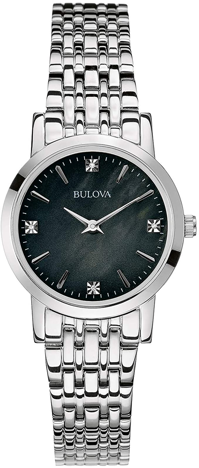 Bulova Womens 96P148 Diamond Black Dial Stainless Steel Watch