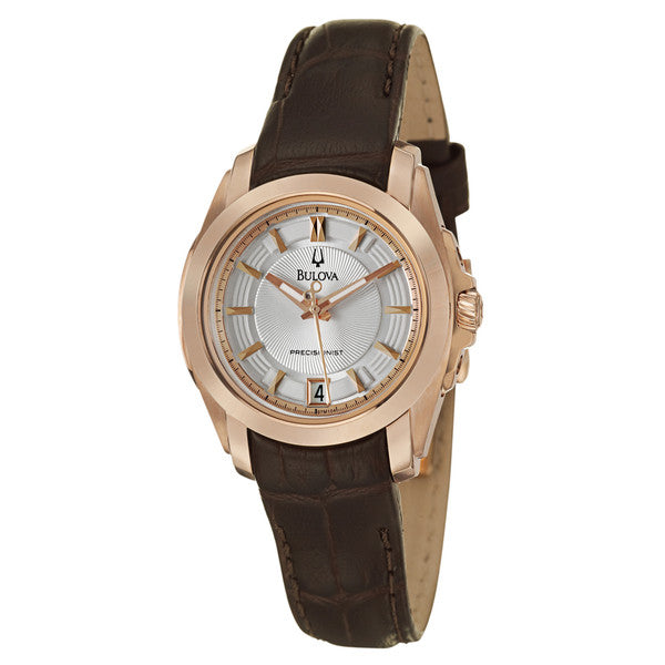 Bulova Women's 97M104 Precisionist Longwood Rose-Tone Brown Leather Watch