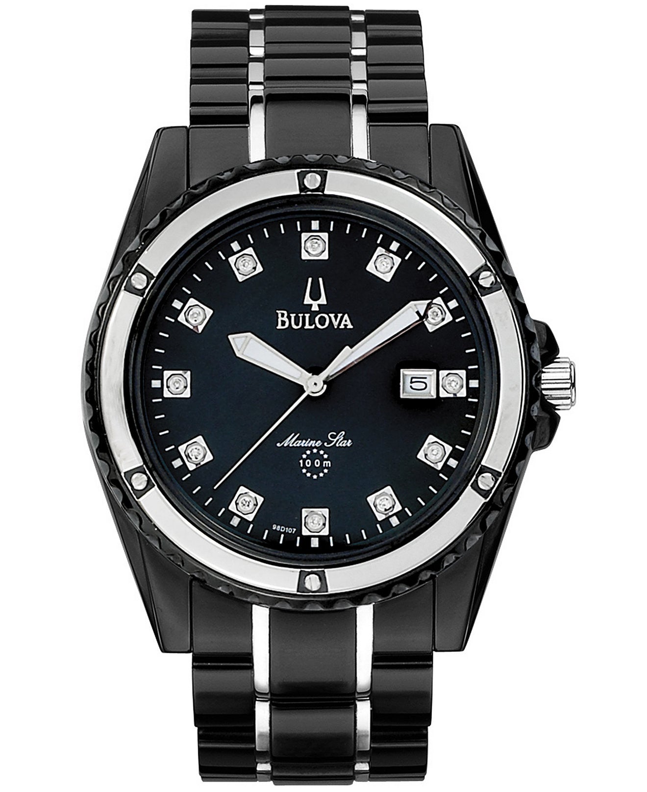 Bulova Men's 98D107 Black Mother of Pearl & Diamond Marine Star Black