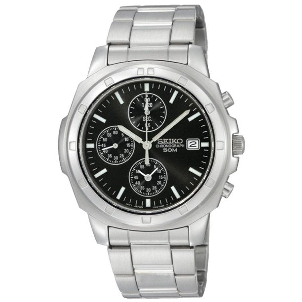 Seiko Men's SNDB35 Stainless Steel Chronograph Black Dial Watch