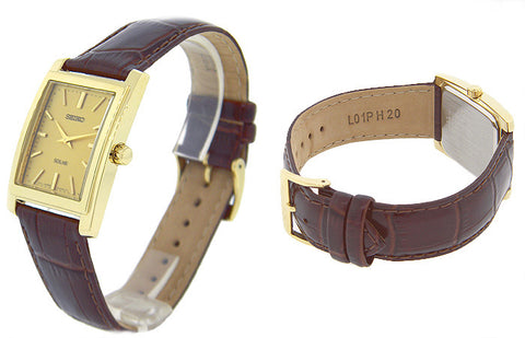 Seiko Men's SUP896 Gold-Tone and Brown Leather Solar-Power Dress Watch