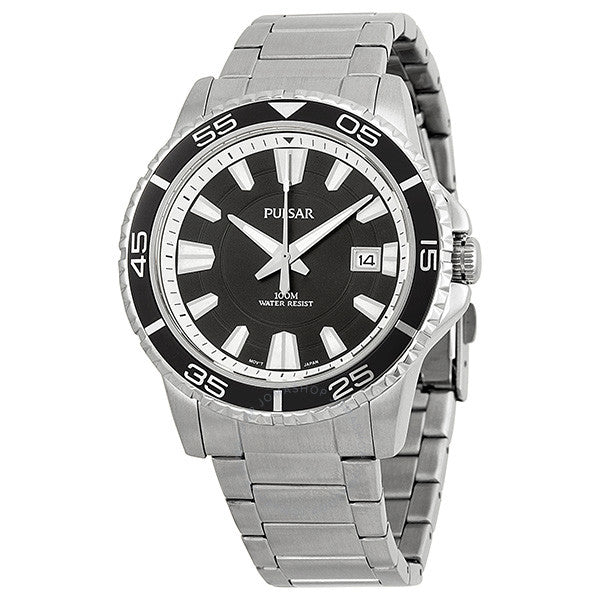 Pulsar Black Dial Stainless Steel Mens Watch PXH941