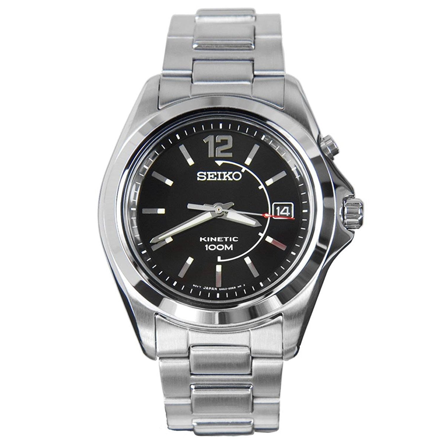 Seiko SKA477 Men's Watch Stainless Steel Kinetic Black Dial Power Indicator