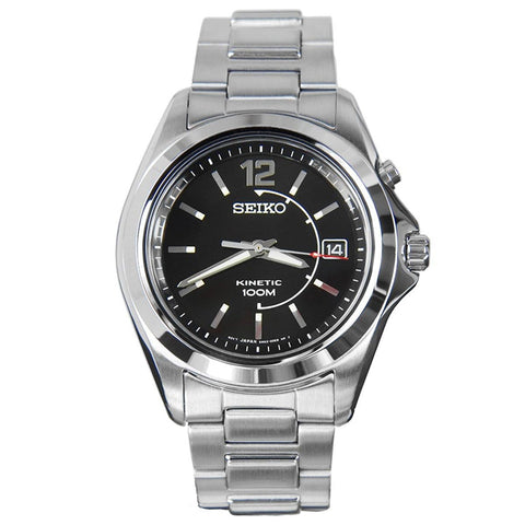 Seiko SKA477 Men's Watch Stainless Steel Kinetic Black Dial Power Indicator