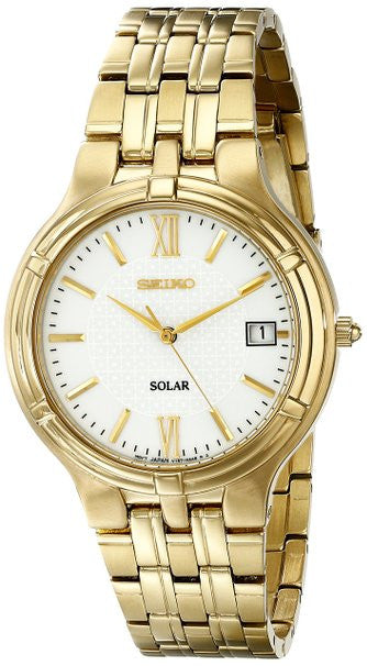 Seiko Men's SNE030 Solar Gold Stainless Steel White Dial Watch