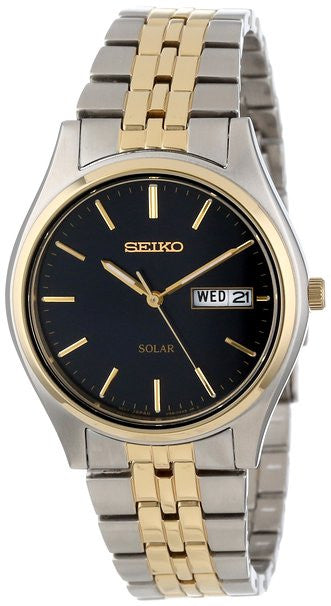 Seiko Men's SNE034 Two-Tone Solar Bluish Black Dial Watch
