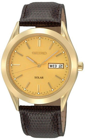 Seiko Men's SNE052 Solar Strap Champagne Dial Watch
