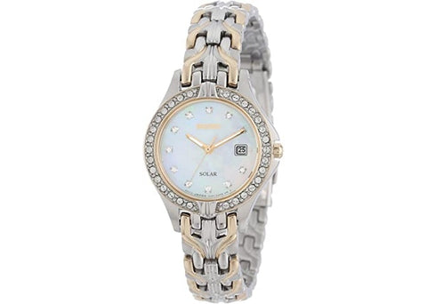 Seiko Women's SUT084 Solar Mother of Pearl Dial Crystal Bezel Two-tone Ladies Watch