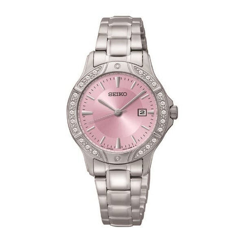Seiko Women's SUR869 Classic Pink and Silver Stainless Steel Crystal Watch