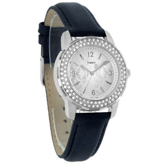 T2P401 Timex Starlight Collection Ladies Crystal Floral Black Strap Quartz Watch