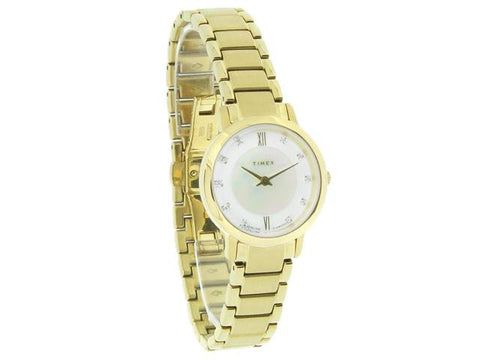 T2P421 Timex Classic Dress Ladies Diamond MOP Gold Tone Bracelet Quartz Watch