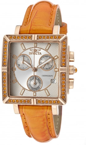 Invicta Women's 10333 Wildflower Orange Accented Glass Chronograph Silver Dial Gold Color Orange Leather Case Watch
