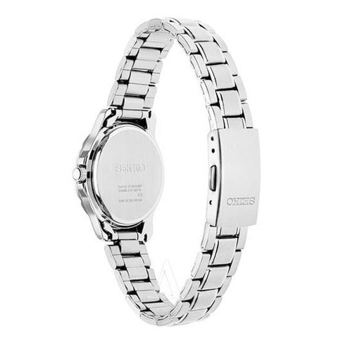 Seiko Women's SUR721 Steel Bracelet & Case Hardlex Crystal Quartz Blue Dial Analog Watch