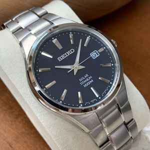 Seiko Men's SNE381 Blue Dial Titanium Watch