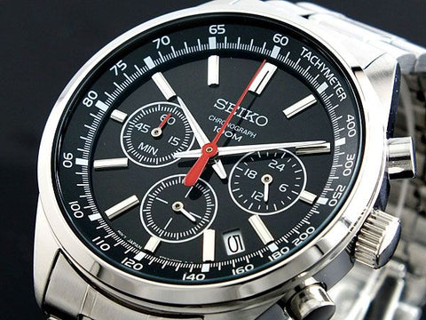 Seiko Men's SSB037  Chronograph Black Dial Steel Watch