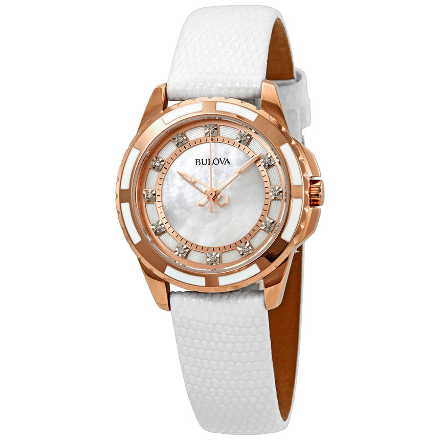 Bulova Womens Watch 32mm Rose Gold Tone 98P119 Crystals Leather New Battery Bulova Women main image 4
