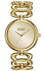 Citizen Women's EM0222-58P Silhouette Eco Drive Watch with Yellow Dial Analogue Display and Silver Stainless Steel Gold Plated Bracelet
