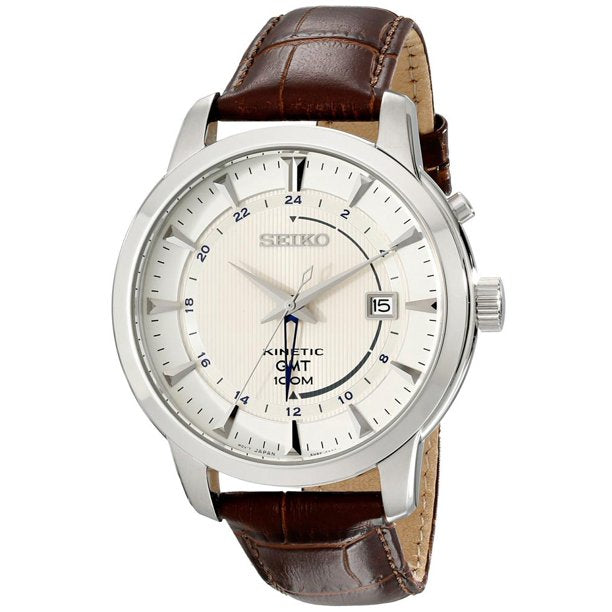 Seiko Men's SUN041 Stainless Steel with Brown Band Watch
