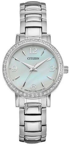 Citizen Women's EL3040-55D Crystal Stainless Steel Bezel White Dial Watch