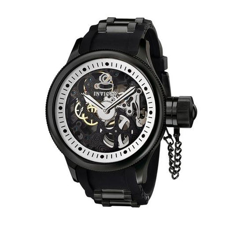 Invicta Men's 1091 Russian Diver Stainless Steel & Black Polyurethane with Skeleton Dial Watch