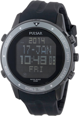 Pulsar Men's PQ2019 Digital Display Japanese Quartz Black Watch