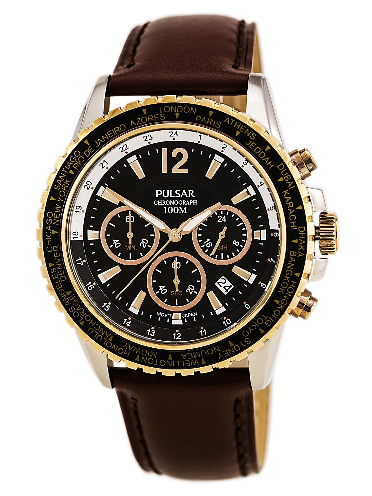 Pulsar Men's PT3626 Stainless Steel Watch with Brown Band