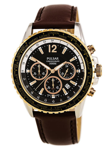 Pulsar Men's PT3626 Stainless Steel Watch with Brown Band