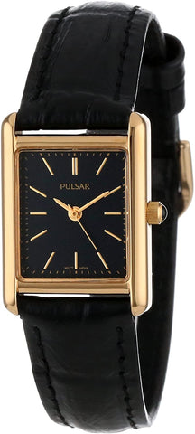 Pulsar Women's PTC384 Gold-Tone Black Leather Strap Watch