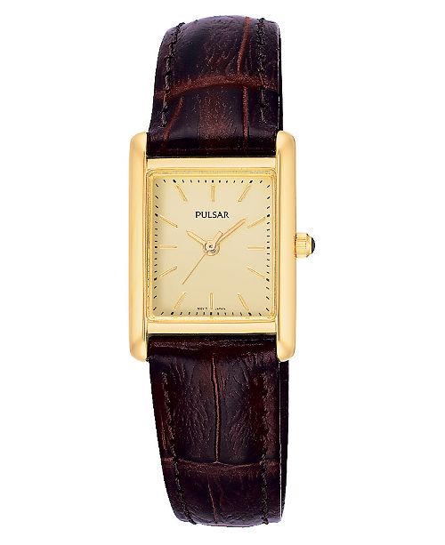 Pulsar Women's PTC386 Gold-Tone Brown Leather Strap Watch