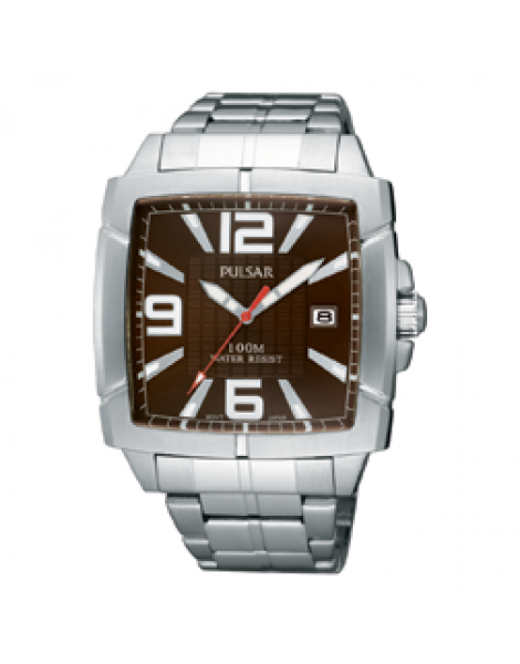 Pulsar Men's PXH701 Sport Square Brown Dial Stainless Steel Bracelet Watch