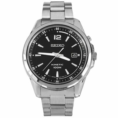 Seiko Men's SKA591 Kinetic Stainless Steel Black Dial Dress Watch