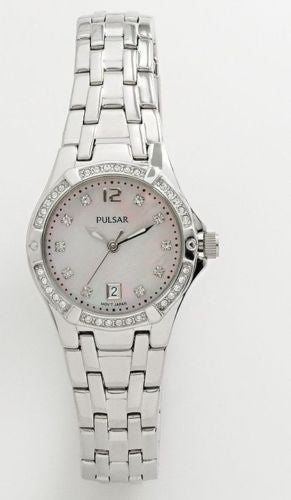 Pulsar Women's PXT913 Swarovski Crystals Mother of Pearl Dial Silver Tone Watch