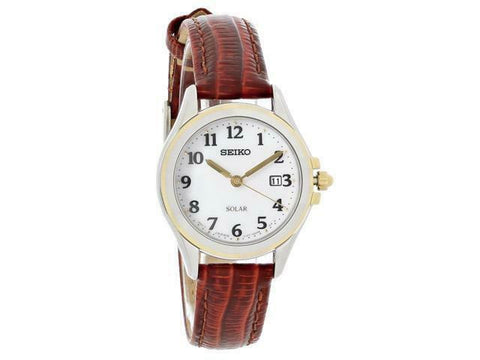 Seiko Women's SUT252 Core Solar White Dial Brown Leather Watch