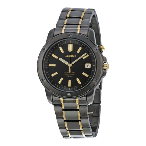 Seiko Men's SNQ045 Perpetual Calendar Black Ion Dress Watch
