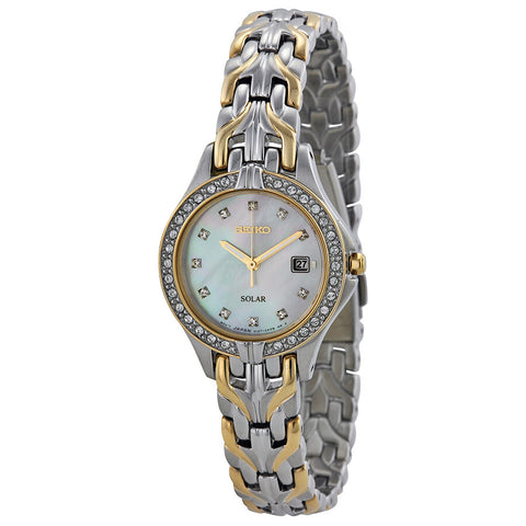 Seiko Women's SUT084 Solar Mother of Pearl Dial Crystal Bezel Two-tone Ladies Watch