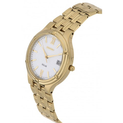 Seiko Men's SNE030 Solar Gold Stainless Steel White Dial Watch