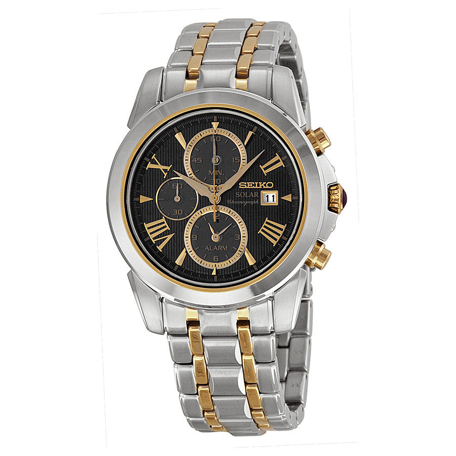 Seiko SSC194 Men's Solar Chronograph Two-Tone Grey Dial Stainless Steel Watch