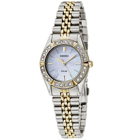 Seiko Women's SUP094 Solar Mother Of Pearl Dial Two-Tone Stainless Steel Bracelet Watch