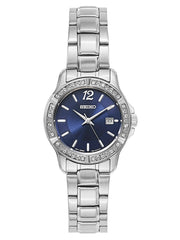 Seiko Women's SUR721 Steel Bracelet & Case Hardlex Crystal Quartz Blue Dial Analog Watch