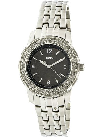 Timex Starlight Ladies Crystal Black Floral Dial Quartz Watch T2P397