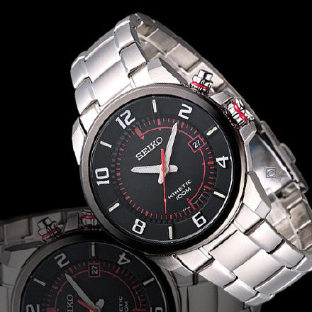 Seiko Men's SKA553 Kinetic Black Dial Stainless Steel Watch