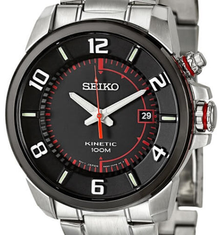 Seiko Men's SKA553 Kinetic Black Dial Stainless Steel Watch